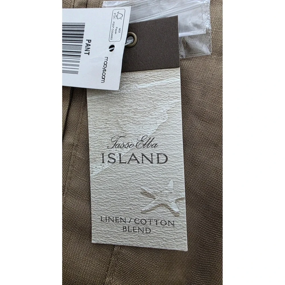 Tasso Elba Island Mens 34x29 Linen Pants Safari Tan Drawstring Straight Leg NEW